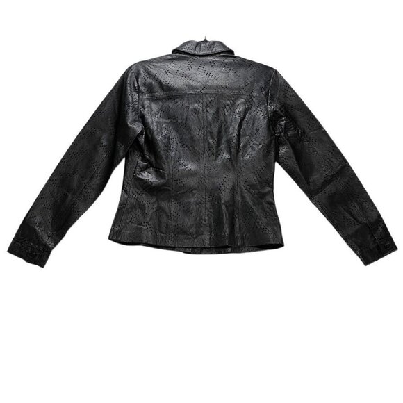 & TROUSERS Jacket Black Perforated Dots Texture Tailored Leather Women's Size 6 - Picture 4 of 13